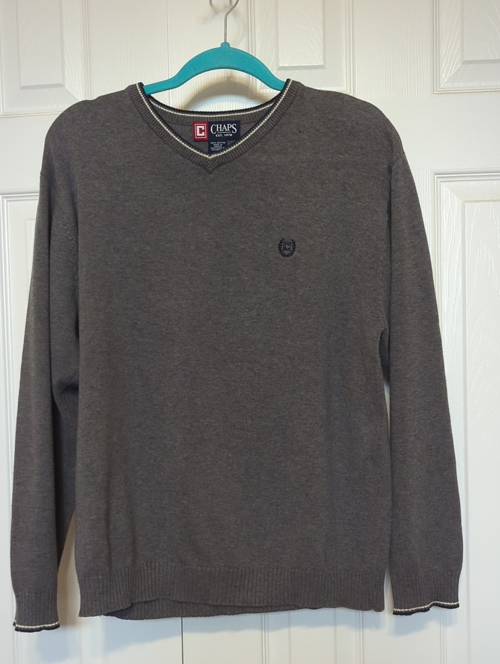 Chaps Grey V- Neck Sweater Medium